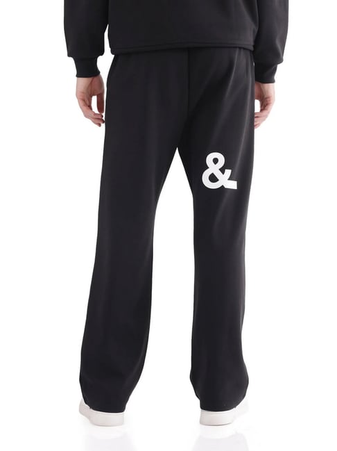 Rare Rabbit Black Regular Fit Printed Trackpants