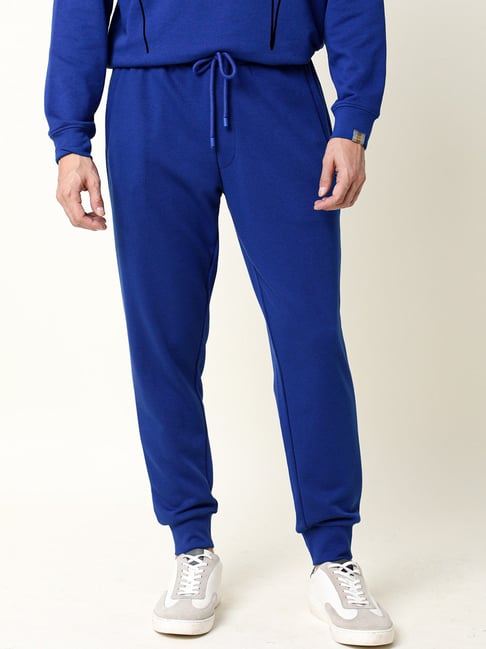 Rare Rabbit Blue Regular Fit Solid Trackpants-image-3
