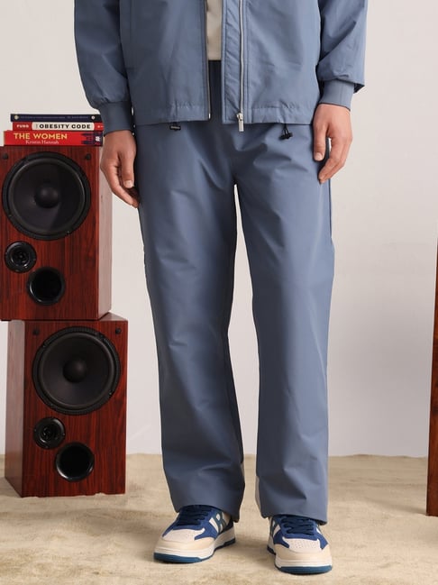 Rare Rabbit Blue Regular Fit Colorblock Trackpants-image-9