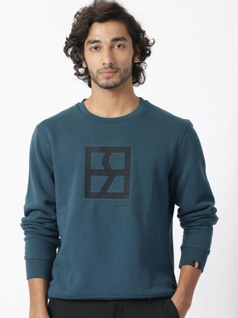 Rare Rabbit Teal Regular Fit Embroidered Sweatshirt-picture-22