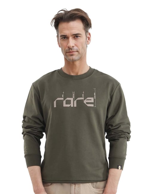 Rare Rabbit Olive Regular Fit Graphic Sweatshirt