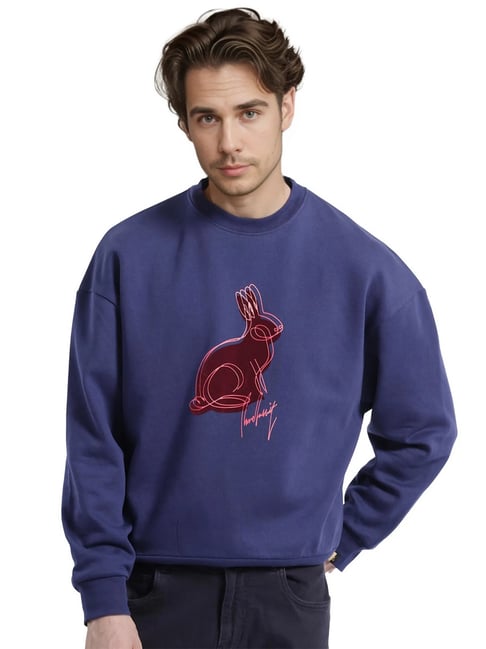 Rare Rabbit Navy Oversized Fit Graphic Sweatshirt