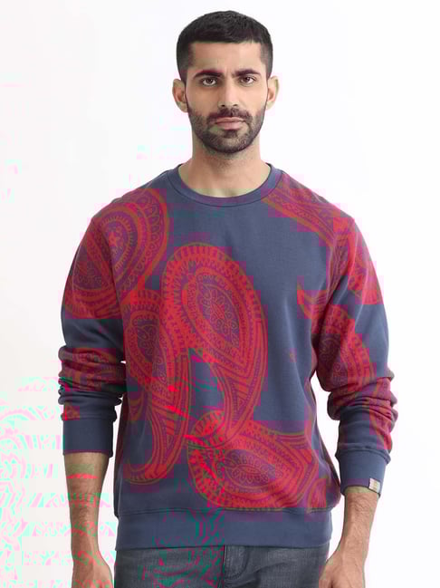 Rare Rabbit Blue Relaxed Fit Paisley Sweatshirt-picture-19
