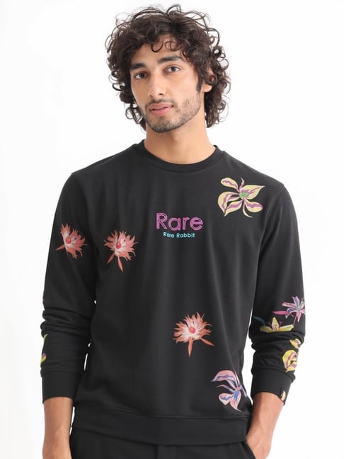 Rare Rabbit Black Relaxed Fit Floral Sweatshirt-image-49