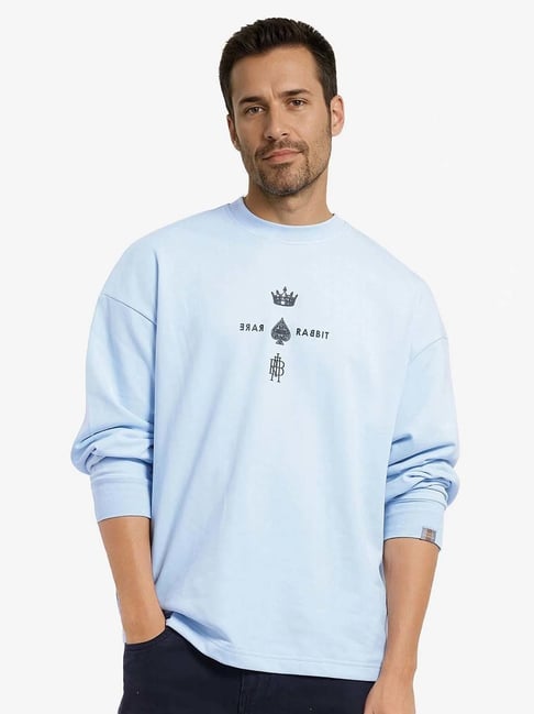 Rare Rabbit Blue Regular Fit Graphic Sweatshirt