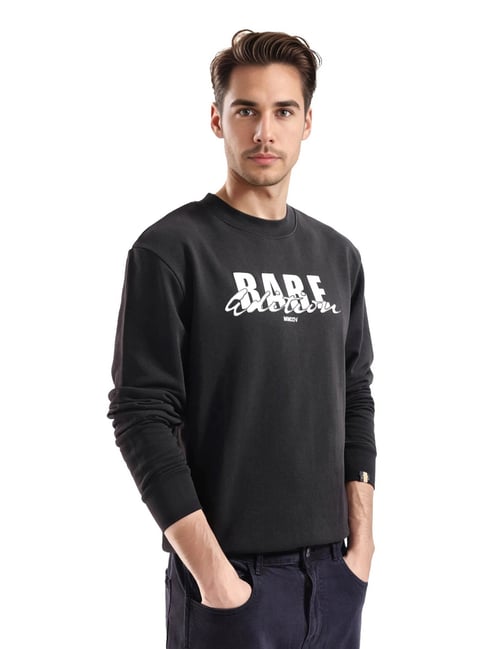 Rare Rabbit Black Regular Fit Graphic Sweatshirt-image-32
