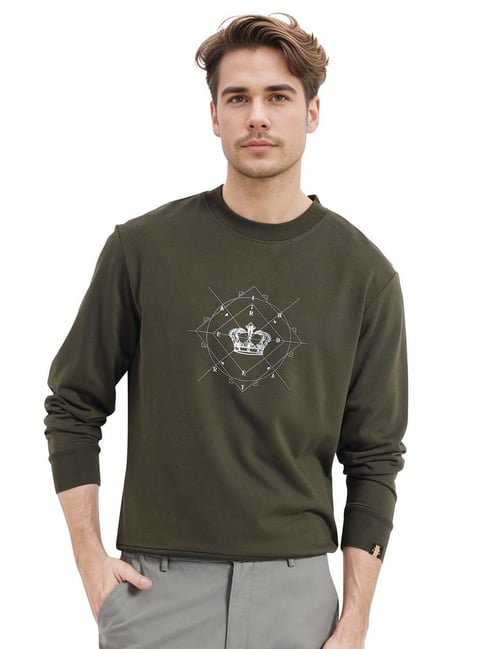 Rare Rabbit Olive Boxy Fit Graphic Sweatshirt-image-38