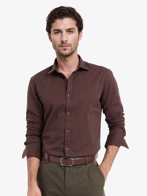 Rare Rabbit Brown Regular Fit Solid Shirt-picture-21