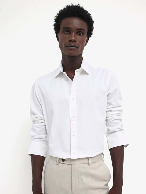 Rare Rabbit White Regular Fit Solid Shirt-image-36