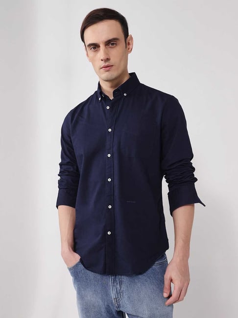 Rare Rabbit Navy Regular Fit Solid Shirt-picture-21