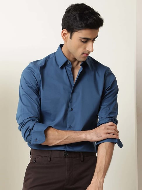 Rare Rabbit Blue Regular Fit Solid Shirt-picture-35