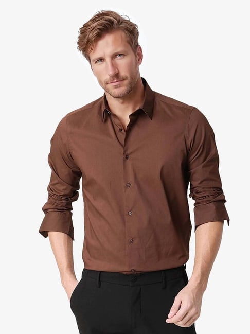 Rare Rabbit Brown Regular Fit Solid Shirt-picture-27