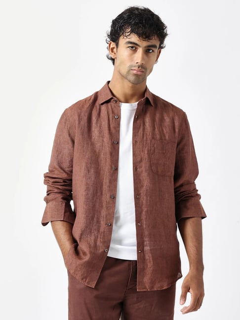Rare Rabbit Brown Regular Fit Solid Shirt-picture-20