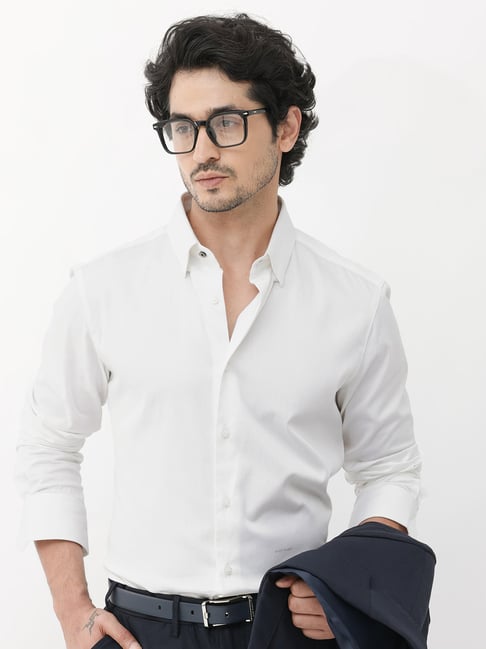 Rare Rabbit White Regular Fit Solid Shirt-image-16