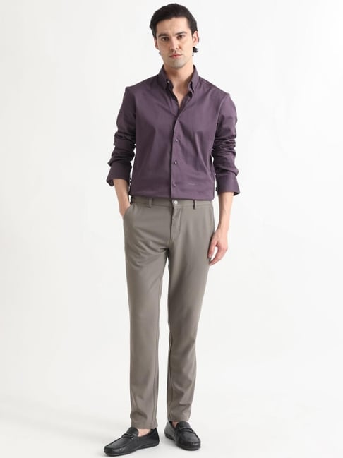 Rare Rabbit Grey Pants And Purple Shirt Rare Rabbit Purple Regular