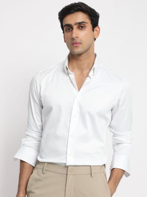 Rare Rabbit White Regular Fit Solid Shirt-image-12