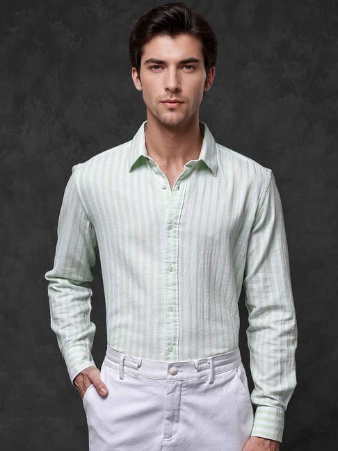 Rare Rabbit Green Regular Fit Stripes Shirt-image-34