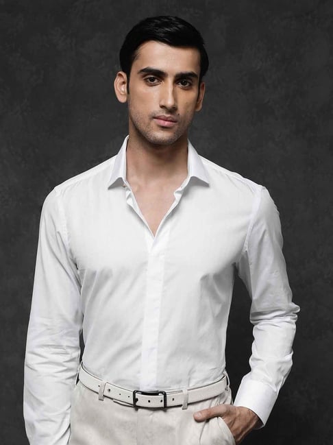 Rare Rabbit White Regular Fit Textured Shirt-image-18