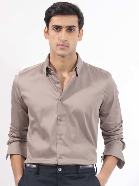 Rare Rabbit Beige Regular Fit Solid Shirt