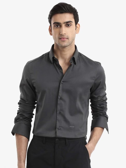 Rare Rabbit Grey Regular Fit Solid Shirt