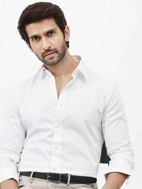 Rare Rabbit White Regular Fit Solid Shirt-image-30