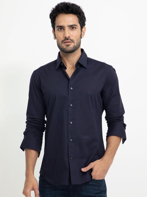 Rare Rabbit Navy Regular Fit Solid Shirt-picture-39