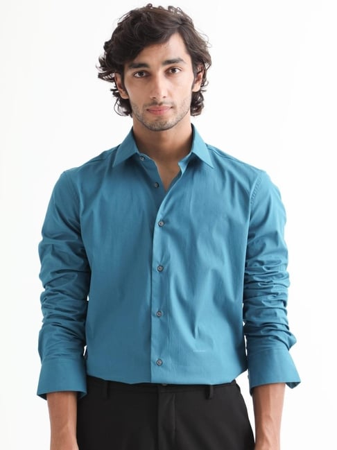 Rare Rabbit Blue Tailored Fit Solid Shirt-picture-42