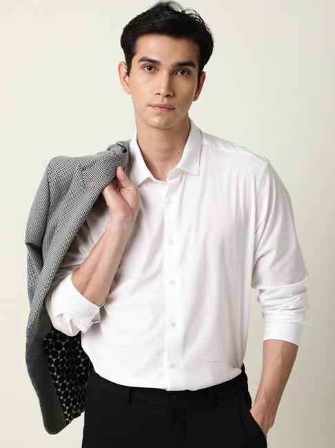 Rare Rabbit White Tailored Fit Solid Shirt-image-15