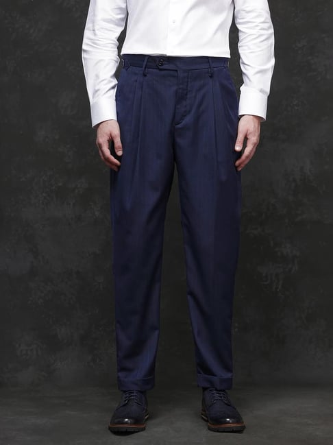 Rare Rabbit Navy Relaxed Fit Stripes Trousers-picture-16