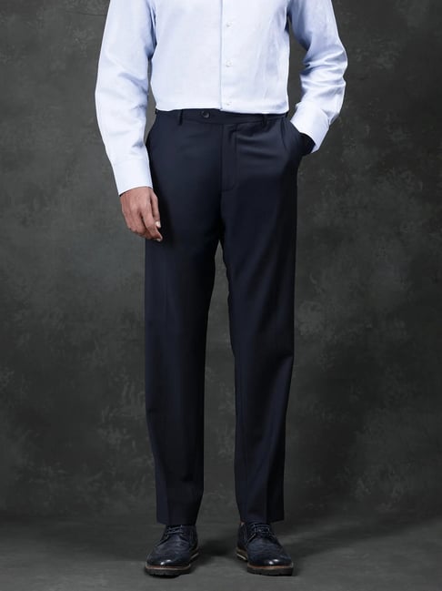 Rare Rabbit Navy Regular Fit Solid Trousers-picture-30