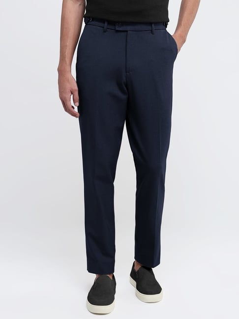 Rare Rabbit Navy Relaxed Fit Solid Trousers-picture-11