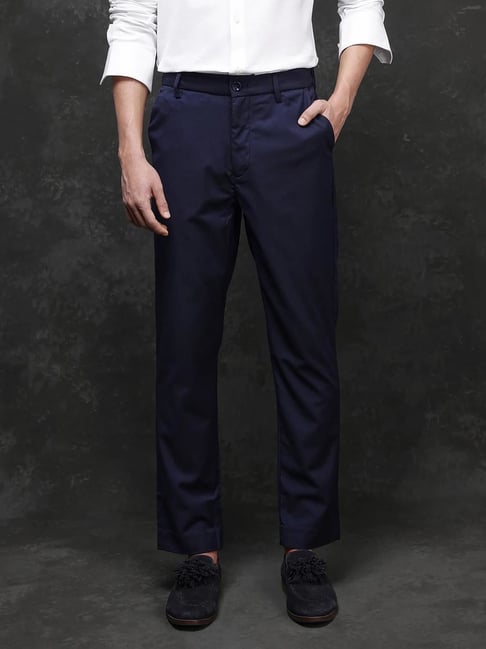 Rare Rabbit Navy Regular Fit Solid Trousers-picture-23