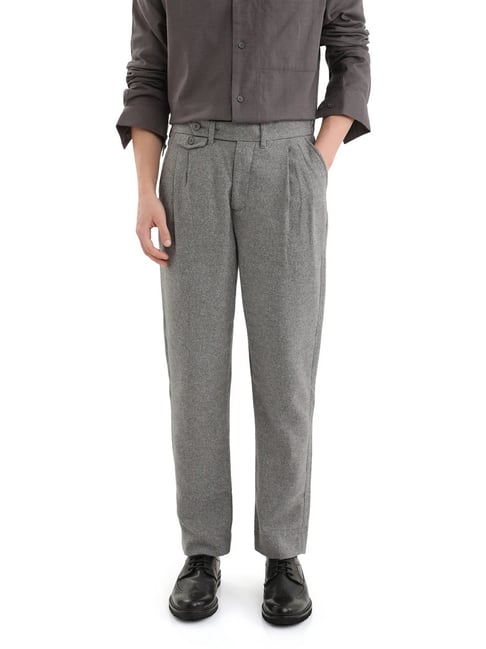 Rare Rabbit Grey Regular Fit Solid Trousers-image-22