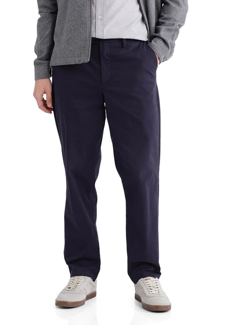Rare Rabbit Navy Relaxed Fit Solid Trousers-image-16