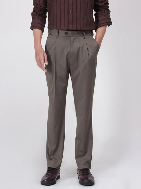 Rare Rabbit Brown Relaxed Fit Solid Trousers