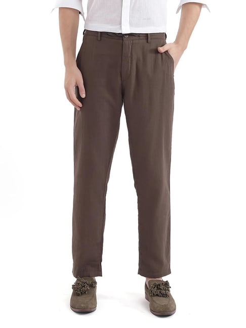 Rare Rabbit Brown Regular Fit Solid Trousers-picture-16