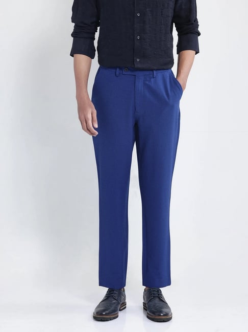 Rare Rabbit Blue Straight Fit Solid Trousers-picture-23