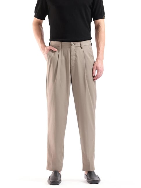 rare rabbit beige relaxed fit solid trousers