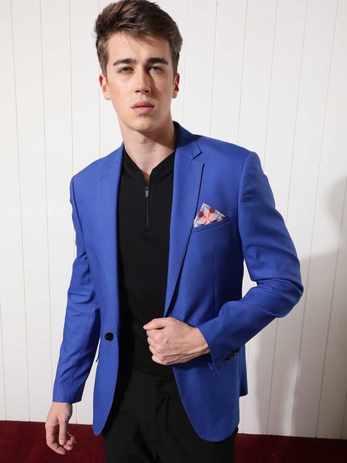 Rare Rabbit Blue Tailored Fit Solid Blazer-picture-28