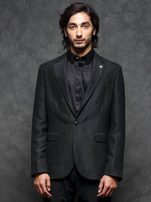 Rare Rabbit Black Tailored Fit Solid Blazer