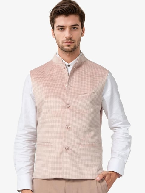 Rare Rabbit Pink Tailored Fit Textured Bandhgala