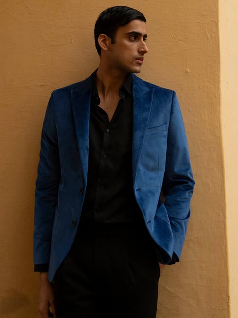 Rare Rabbit Blue Tailored Fit Solid Blazer-picture-30