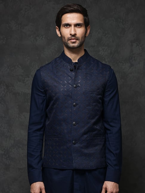 Rare Rabbit Navy Regular Fit Embroidered Bandhgala-picture-29