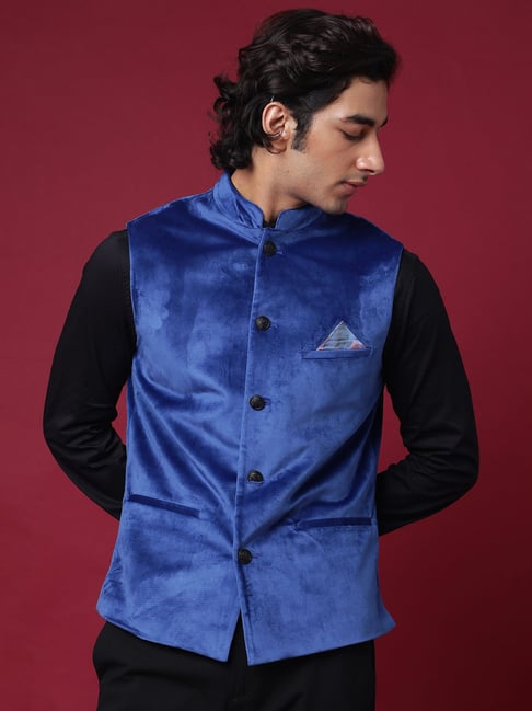 Rare Rabbit Blue Tailored Fit Solid Bandhgala-picture-29