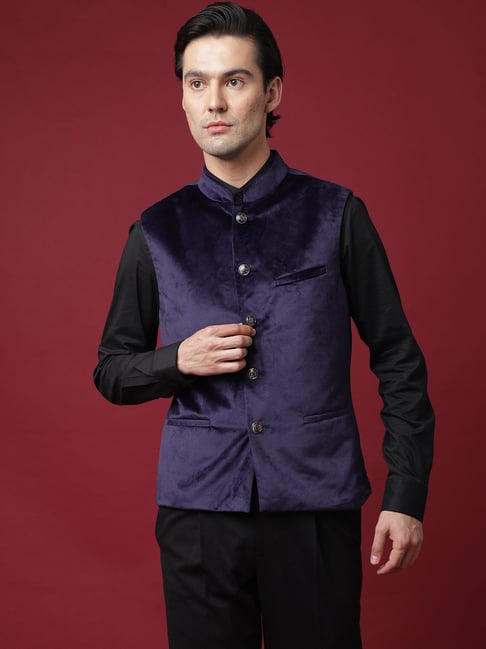 Rare Rabbit Blue Velour Jacket Rare Rabbit Purple Tailored Fit