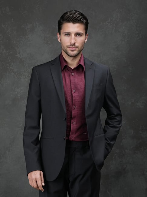 Rare Rabbit Black Slim Fit Fit Solid Formal Suit