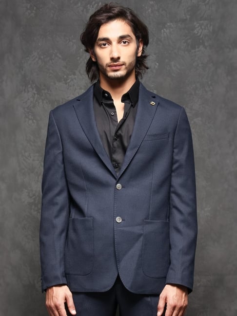 Rare Rabbit Navy Tailored Fit Solid Formal Suit