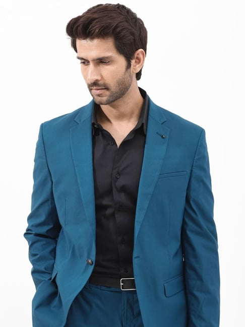 Rare Rabbit Teal Tailored Fit Solid Formal Suit