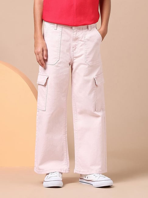 Buy Polo Girls Ivory Wide Leg Fit Cargo Jeans at Best