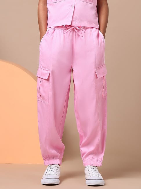 Polo Girls Light Pink Wide Leg Fit Cargo Trousers